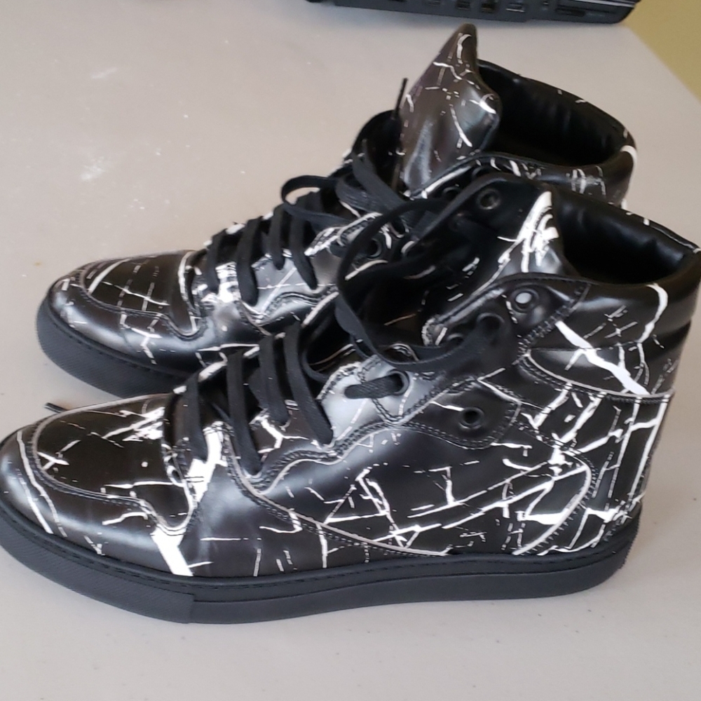 BALENCIAGA SPLAT HIGH TOP LEATHER SNEAKERS